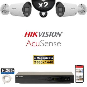 Kit Vidéo Surveillance PRO IP HIKVISION : 2x Caméras POE Tubes IR 30M 4 MP Détection 2.0 + Enregistreur NVR 4 canaux 1000 Go