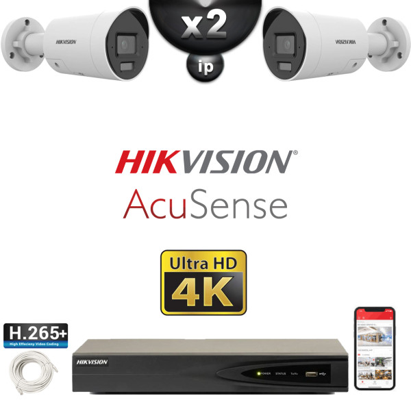 Kit Vidéo Surveillance PRO IP HIKVISION : 2x Caméras POE Tubes IR 40M UHD 4K AcuSense + Enregistreur NVR 4 canaux 1000 Go
