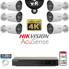 Kit Vidéo Surveillance PRO IP HIKVISION : 6x Caméras POE Tubes LED 40M UHD 4K AcuSense + Enregistreur NVR 8 canaux 2000 Go