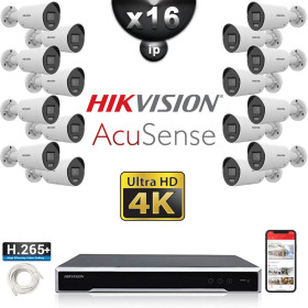 Kit Vidéo Surveillance PRO IP HIKVISION : 16x Caméras POE Tubes IR 40M UHD 4K + Enregistreur NVR 16 canaux H265+ 3000 Go
