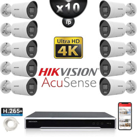 Kit Vidéo Surveillance PRO IP HIKVISION : 10x Caméras POE Tubes IR 40M UHD 4K + Enregistreur NVR 16 canaux H265+ 3000 Go