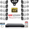 Kit Vidéo Surveillance PRO IP HIKVISION : 10x Caméras POE Tubes LED 40M UHD 4K + Enregistreur NVR 16 canaux H265+ 3000 Go