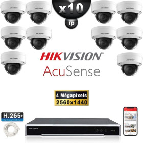 Kit Vidéo Surveillance PRO IP HIKVISION : 10x Caméras POE Dômes LED 30M 4 MP AcuSense + Enregistreur NVR 16 canaux 3000 Go
