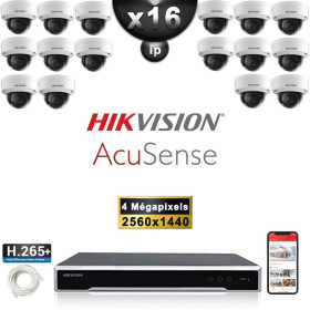 Kit Vidéo Surveillance PRO IP HIKVISION : 16x Caméras POE Dômes LED 30M 4 MP AcuSense + Enregistreur NVR 16 canaux 3000 Go