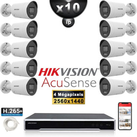 Kit Vidéo Surveillance PRO IP HIKVISION : 10x Caméras POE Tubes IR 30M 4 MP Détection 2.0 + Enregistreur NVR 16 canaux 3000 Go
