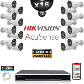Kit Vidéo Surveillance PRO IP HIKVISION : 16x Caméras POE Tubes IR 30M 4 MP Détection 2.0 + Enregistreur NVR 16 canaux 3000 Go