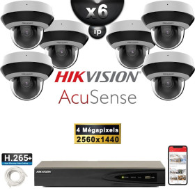 Kit Vidéo Surveillance PRO IP HIKVISION : 6x Caméras POE Dômes motorisée IR 20M 4MP AcuSense + Enregistreur NVR 8 canaux 2000 Go