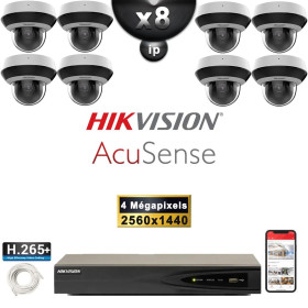 Kit Vidéo Surveillance PRO IP HIKVISION : 8x Caméras POE Dômes motorisée IR 20M 4 MP AcuSense + Enregistreur NVR 8 canaux 2000Go