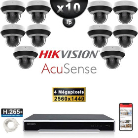 Kit Vidéo Surveillance PRO IP HIKVISION : 10x Caméras POE Dômes motorisée IR 20M 4MP AcuSense + Enregistreur 16 canaux 3000 Go