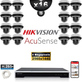 Kit Vidéo Surveillance PRO IP HIKVISION : 16x Caméras POE Dômes motorisée IR 20M 4 MP AcuSense + Enregistreur 16 canaux 3000Go