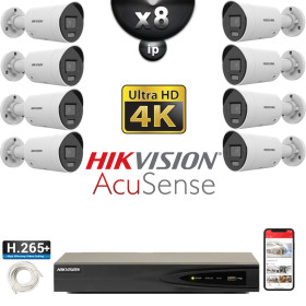 Kit Vidéo Surveillance PRO IP HIKVISION : 8x Caméras POE Tubes IR 40M UHD 4K AcuSense + Enregistreur NVR 8 canaux 2000 Go