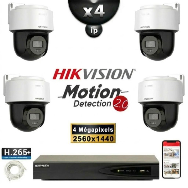 Kit Vidéo Surveillance PRO IP HIKVISION : 4x Caméras POE Dômes motorisée LED 30M 4MP + Enregistreur NVR 4 canaux H265+ 2000 Go
