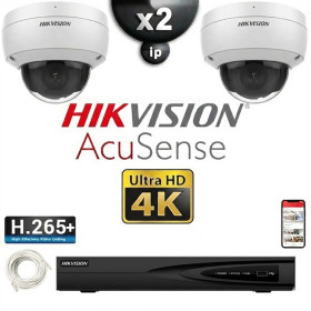 Kit Vidéo Surveillance PRO IP HIKVISION : 2x Caméras POE Dômes IR 30M UHD 4K AcuSense + Enregistreur NVR 4 canaux 1000 Go
