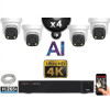 Kit Vidéo Surveillance PRO IP 4x Caméras POE Dômes AI IR 25M Capteur SONY UHD 4K + Enregistreur NVR 8 canaux H265+ 2000 Go