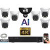 Kit Vidéo Surveillance PRO IP 6x Caméras POE Dômes AI IR 25M Capteur SONY UHD 4K + Enregistreur NVR 8 canaux H265+ 2000 Go