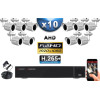KIT PRO AHD 10 Caméras Tubes IR 30m Capteur SONY FULL HD 1080P + Enregistreur XVR 5MP H265+ 3000 Go / Pack vidéo surveillance