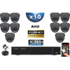 KIT PRO AHD 10 Caméras Dômes IR 35m Capteur SONY FULL HD 1080P + Enregistreur XVR 5MP H265+ 3000 Go / Pack vidéo surveillance