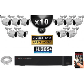 Kit Vidéo Surveillance PRO IP : 10x Caméras Tubes IR 30M Capteur SONY 1080P + Enregistreur NVR 16 canaux H265+ 3000 Go 