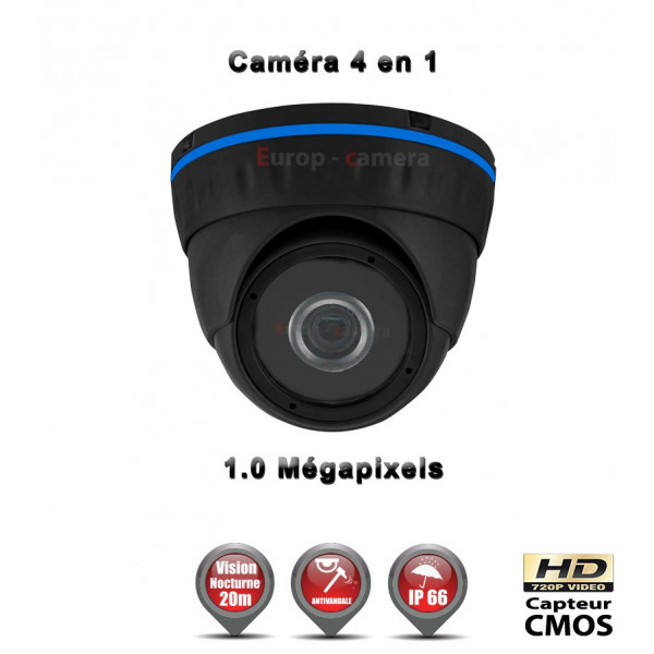 Mini Dôme AHD / CVI / TVI / Analogique : HD 720P 1MP CMOS IR 20m / Ref : EC-AHDD4i1 Noir - Caméra de Vidéo surveillance