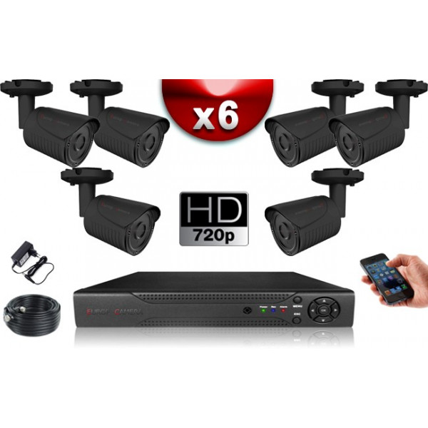 KIT ECO AHD : 6 Caméras Tubes CMOS HD 720P + Enregistreur XVR H265+ 500 Go / Pack de vidéo surveillance