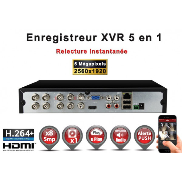 Enregistreur numérique 5 en 1 XVR AHD CVI TVI IP 8 canaux H265+ 5MP 4MP 1080P FULL HD / Ref : EC-XVRAHD81080