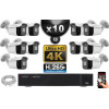 Kit Vidéo Surveillance PRO IP 10x Caméras POE Tubes IR 40M Capteur SONY UHD 4K + Enregistreur NVR 30 canaux H265+ UHD 4K 3000 Go