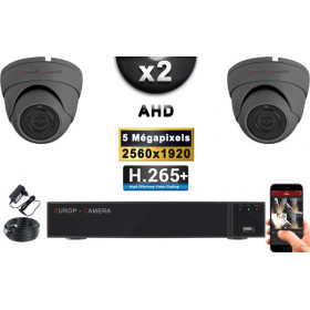 KIT PRO AHD 2 Caméras Dômes IR 20m Capteur SONY 5 MegaPixels + Enregistreur XVR 8MP H265+ 1000 Go / Pack de vidéo surveillance