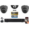 KIT PRO AHD 2 Caméras Dômes IR 20m Capteur SONY 5 MegaPixels + Enregistreur XVR 5MP H265+ 1000 Go / Pack de vidéo surveillance
