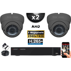 KIT PRO AHD 2 Caméras Dômes IR 35m Capteur SONY 5 MegaPixels + Enregistreur XVR 8MP H265+ 1000 Go / Pack de vidéo surveillance