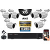 KIT PRO AHD 6 Caméras Tubes IR 30m Capteur SONY 5 MegaPixels + Enregistreur XVR 5MP H265+ 2000 Go / Pack de vidéo surveillance