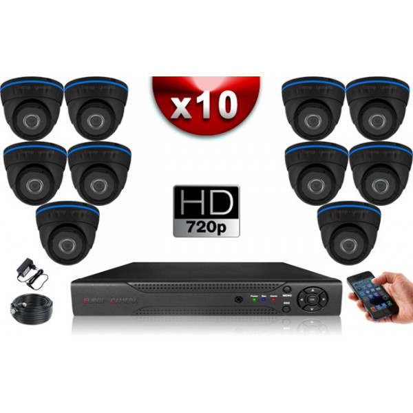 KIT ECO 10 Caméras Dômes CMOS + Enregistreur DVR 1000 Go / Pack de vidéo surveillance