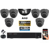 KIT PRO AHD 6 Caméras Dômes IR 20m Capteur SONY 5 MegaPixels + Enregistreur XVR 5MP H265+ 2000 Go / Pack de vidéo surveillance