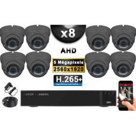 KIT PRO AHD 8 Caméras Dômes IR 35m Capteur SONY 5 MegaPixels + Enregistreur XVR 8MP H265+ 3000 Go / Pack de vidéo surveillance