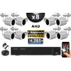 KIT PRO AHD 8 Caméras Tubes IR 30m Capteur SONY 5 MegaPixels + Enregistreur XVR 5MP H265+ 3000 Go / Pack de vidéo surveillance