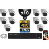 Kit Vidéo Surveillance PRO IP 10x Caméras POE Dômes IR 20M Capteur SONY UHD 4K + Enregistreur NVR 30 canaux H265+ UHD 4K 3000 Go