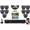 KIT PRO AHD 10 Caméras Dômes IR 35m Capteur SONY 5 MegaPixels + Enregistreur XVR 5MP H265+ 3000 Go / Pack vidéo surveillance