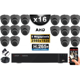 KIT PRO AHD 16 Caméras Dômes IR 20m Capteur SONY 5 MegaPixels + Enregistreur XVR 8MP H265+ 3000 Go / Pack vidéo surveillance