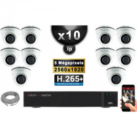 Kit Vidéo Surveillance PRO IP : 10x Caméras POE Dômes IR 20M Capteur SONY 5 MegaPixels + Enregistreur NVR 16 canaux H265+ 3000 G
