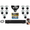 Kit Vidéo Surveillance PRO IP : 10x Caméras POE Dômes IR 20M Capteur SONY 5 MP + Enregistreur NVR 16 canaux H265+ 3000 Go