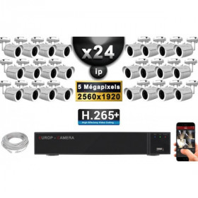Kit Vidéo Surveillance PRO IP : 24x Caméras POE Tubes IR 30M Capteur SONY 5 MegaPixels + Enregistreur NVR 36 canaux H265+ 3000 G