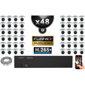 Kit Vidéo Surveillance PRO IP : 48x Caméras Dômes IR 20M Capteur SONY 1080P + Enregistreur NVR 64 canaux H265+ 3000 Go 