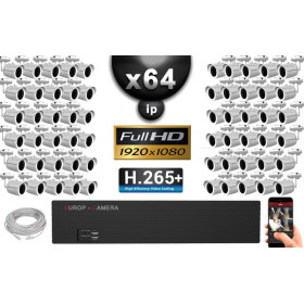 Kit Vidéo Surveillance PRO IP : 64x Caméras Tubes IR 30M Capteur SONY 1080P + Enregistreur NVR 64 canaux H265+ 3000 Go 