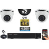 KIT PRO CVI 2 Caméras Dômes IR 35m 8 MegaPixels UHD 4K + Enregistreur CVI 8MP H265+ 1000 Go / Pack de vidéo surveillance