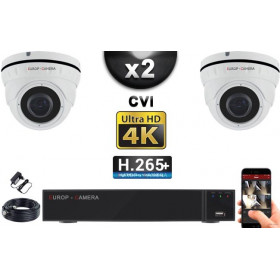 KIT PRO CVI 2 Caméras Dômes IR 35m 8 MegaPixels UHD 4K + Enregistreur CVI 8MP H265+ 1000 Go / Pack de vidéo surveillance