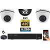 KIT PRO AHD 2 Caméras Dômes IR 35m 8 MegaPixels UHD 4K + Enregistreur AHD 8MP H265+ 1000 Go / Pack de vidéo surveillance