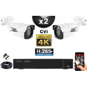 KIT PRO CVI 2 Caméras Tubes IR 40m 8 MegaPixels UHD 4K + Enregistreur CVI 8MP H265+ 1000 Go / Pack de vidéo surveillance