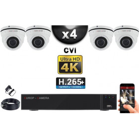 KIT PRO CVI 4 Caméras Dômes IR 35m 8 MegaPixels UHD 4K + Enregistreur CVI 8MP H265+ 2000 Go / Pack de vidéo surveillance