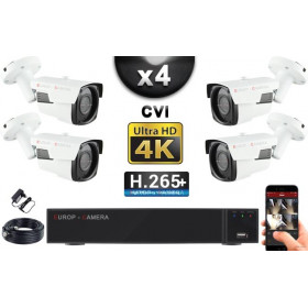 KIT PRO CVI 4 Caméras Tubes IR 40m 8 MegaPixels UHD 4K + Enregistreur CVI 8MP H265+ 2000 Go / Pack de vidéo surveillance
