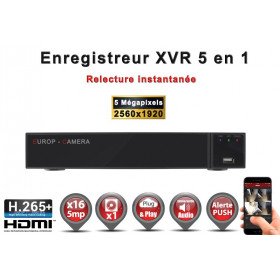 Enregistreur numérique 5 en 1 XVR AHD CVI TVI IP 16 canaux H265+ 5MP 4MP 1080P FULL HD / Ref : EC-XVR16-1080PH265
