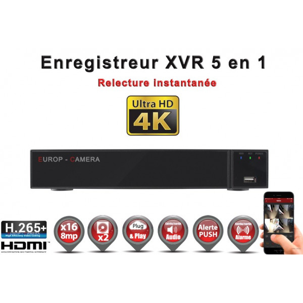 Kit Vidéo Surveillance PRO IP HIKVISION : 16x Caméras POE Dômes IR 30M 4 MP  + Enregistreur NVR 16 canaux H265+ 3000 Go Europ - C